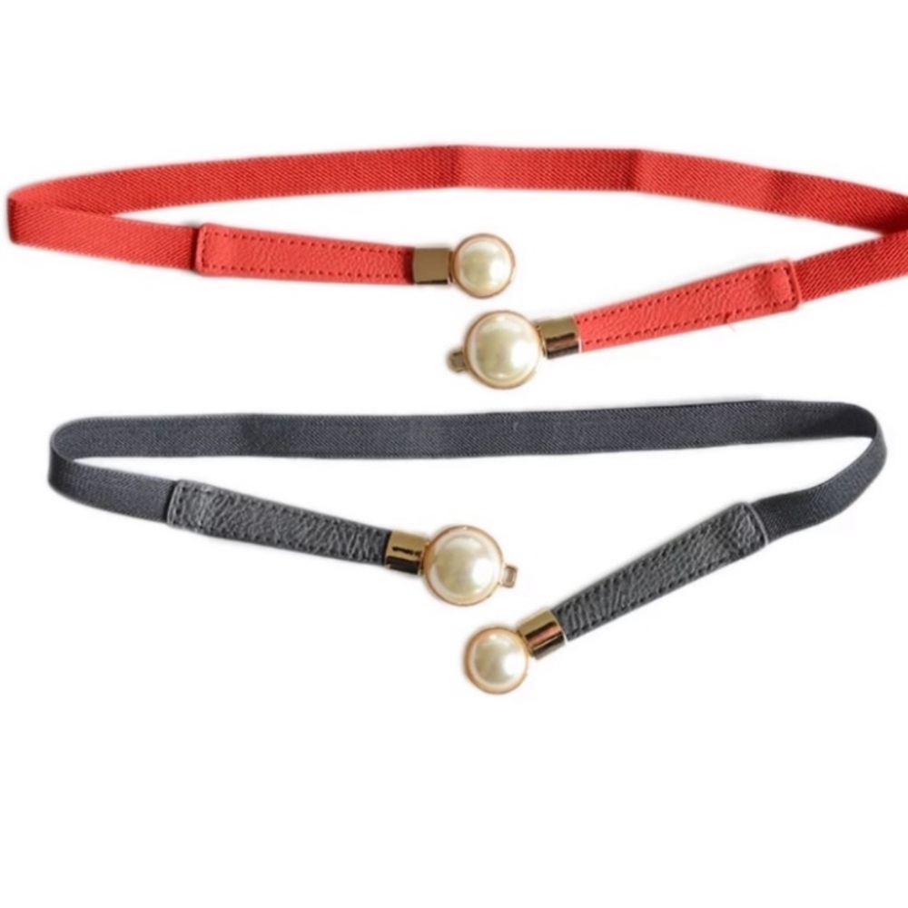 Faux Pearl Stretch Belt Black Gold High Waist - Picture 4 of 8